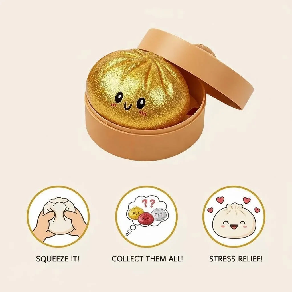 Glitter Dumplings Squishy Soft with Steamer Squishy Fidget Slow Resilience Stress Relief Sensory Ball