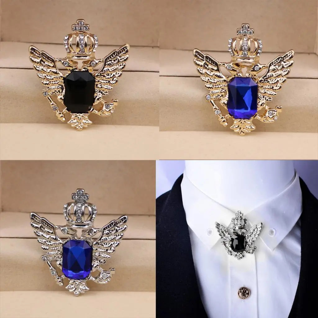 Alloy Eagle Brooch Pin Vintage Style Rhinestone Clothes Pin for Men's Suit Business Party Accessory
