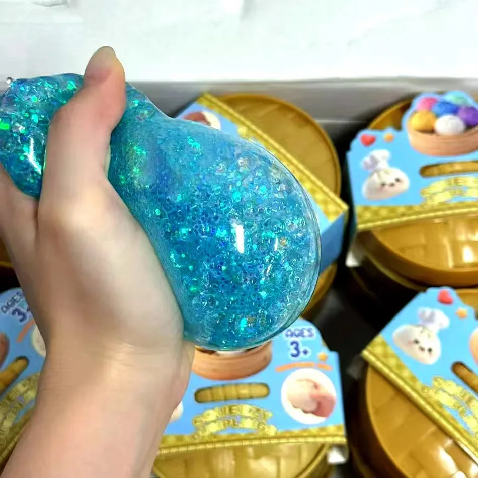 Viral Hidden Design Glitter Bead Dumpling Squishy, 1-4Pcs Blind Box with Packaging Box, Realistic Bun Squeeze Stress Relief Toy