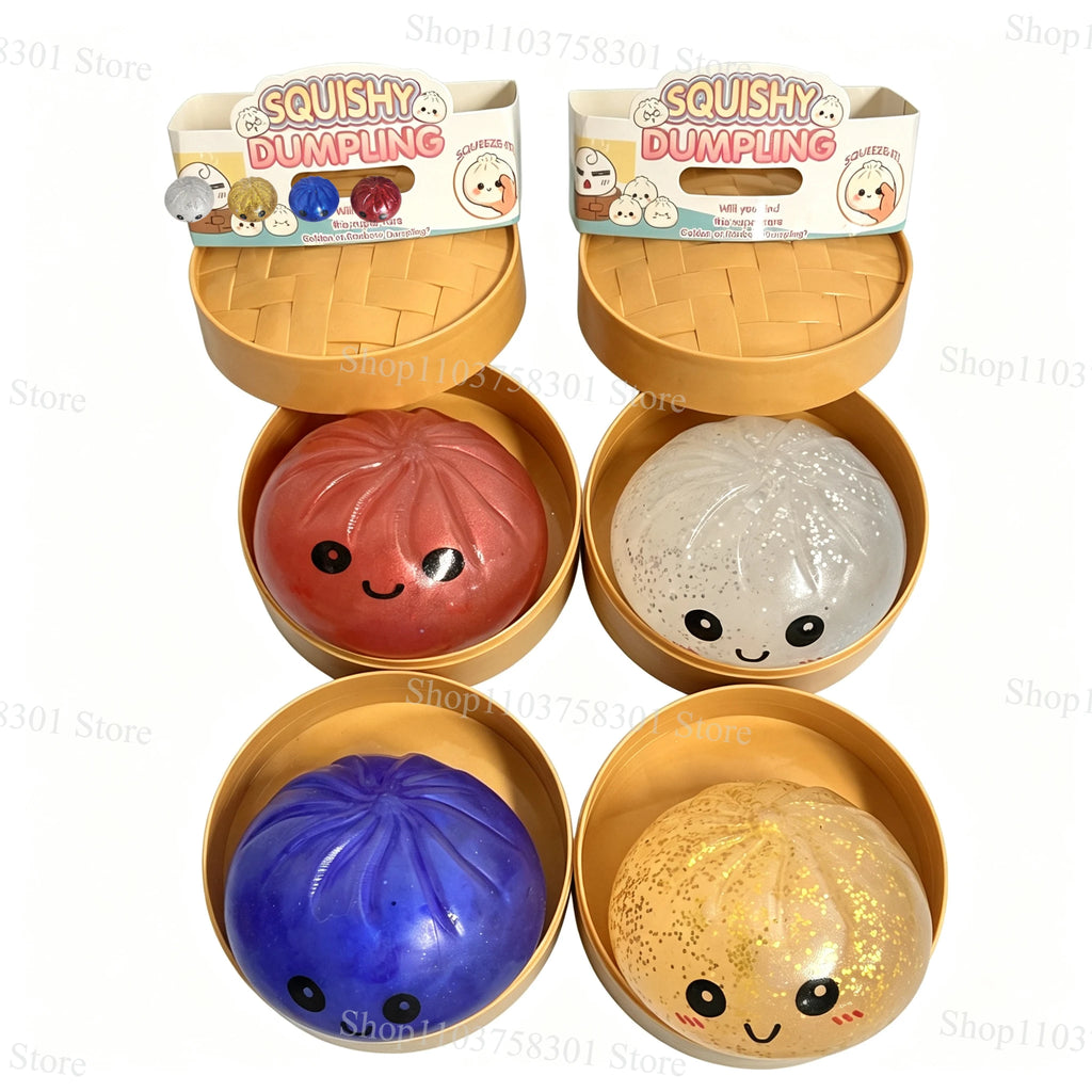 Glitter Dumplings Squishy Soft with Steamer Squishy Fidget Slow Resilience Stress Relief Sensory Ball