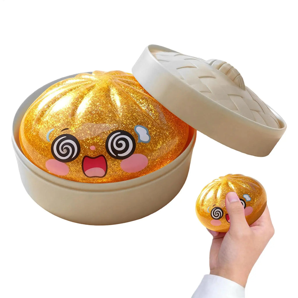 Dumpling Stress Relief Toys Glitter Food Design Squeeze Fidget Adorable Bun Decompress Toy for Kids Adults Students Workers Home