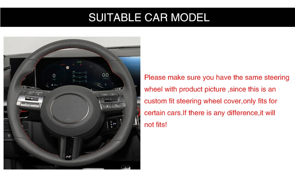 Black Faux Leather Car Steering Wheel Cover for Hyundai Sonata Kona Tucson 2023 2024 2025