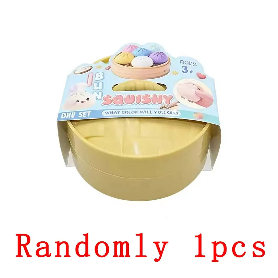 6 styles Colorful Dumpling Squishes Stress Balls Fidget Sensory Toys Squishies Bun with Steamer Squeeze Dough Ball Gifts