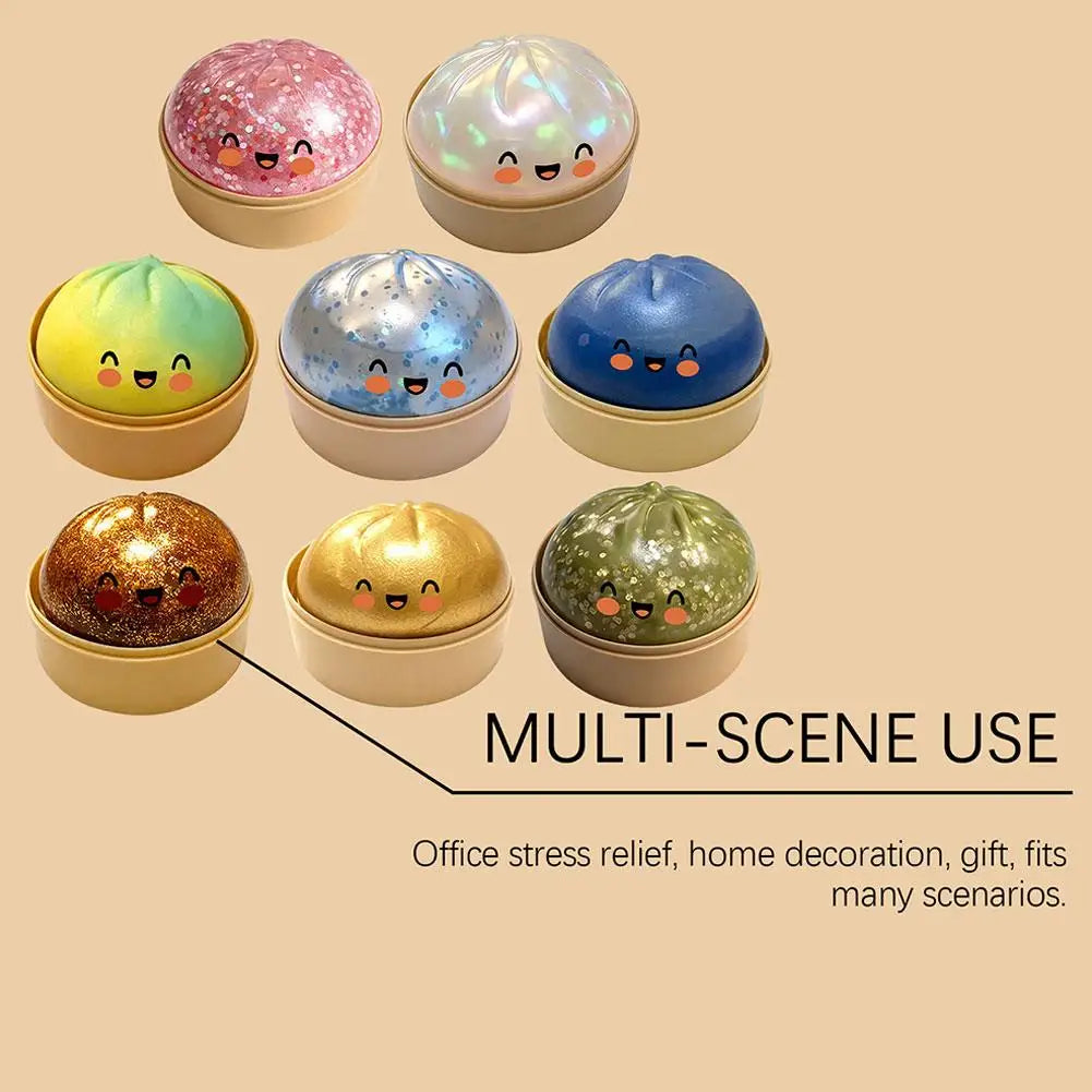 Fun Mini Bao Bun Glitter Dumpling Squishy Toy Mystery Box Free Wrappers with Steamer Stress Relief Toy Crazy Surprise Balls