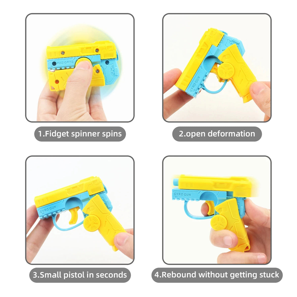 Fidget Spinner 2-en-1 Pistolet Gyroscope Enfant – Rebond Automatique | 2-in-1 Deformed Spinner Gun Toy