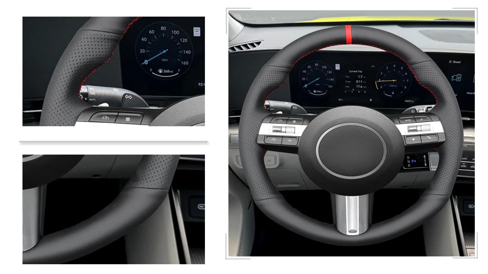 Black Faux Leather Car Steering Wheel Cover for Hyundai Sonata Kona Tucson 2023 2024 2025