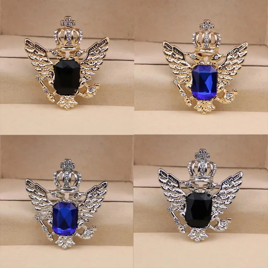 Alloy Eagle Brooch Pin Vintage Style Rhinestone Clothes Pin for Men's Suit Business Party Accessory