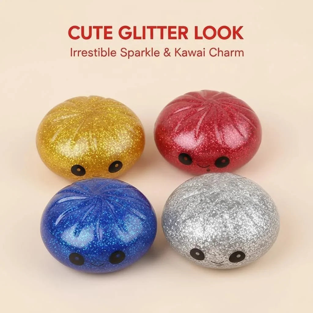 Glitter Dumplings Squishy Soft with Steamer Squishy Fidget Slow Resilience Stress Relief Sensory Ball