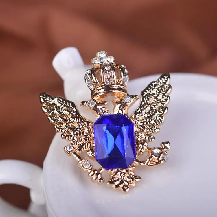 Alloy Eagle Brooch Pin Vintage Style Rhinestone Clothes Pin for Men's Suit Business Party Accessory