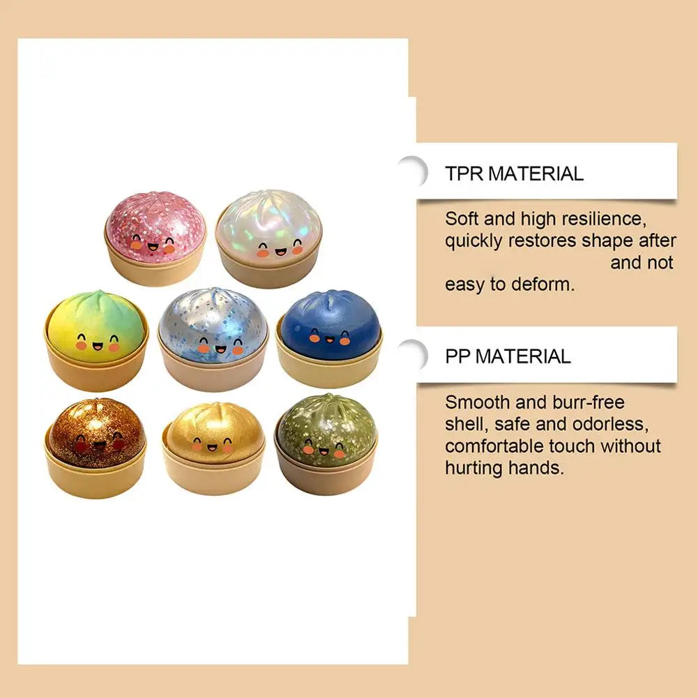 Fun Mini Bao Bun Glitter Dumpling Squishy Toy Mystery Box Free Wrappers with Steamer Stress Relief Toy Crazy Surprise Balls