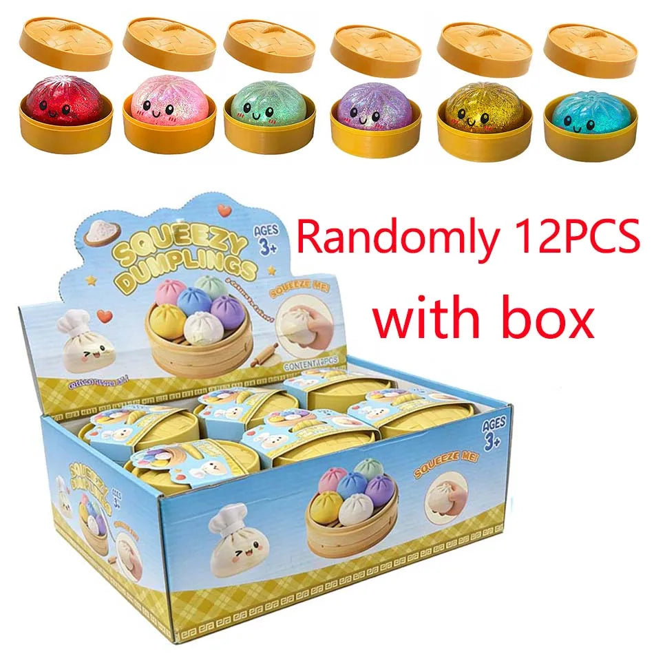 6 styles Colorful Dumpling Squishes Stress Balls Fidget Sensory Toys Squishies Bun with Steamer Squeeze Dough Ball Gifts