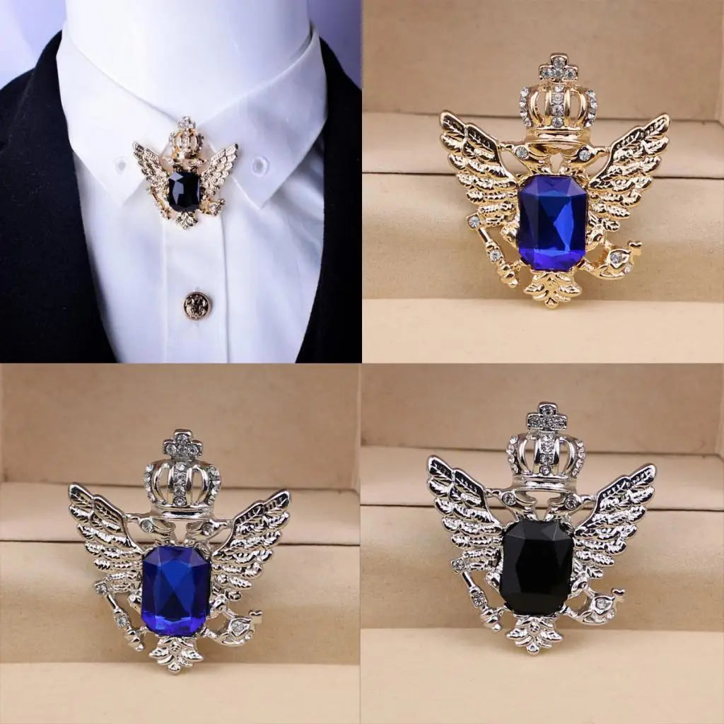 Alloy Eagle Brooch Pin Vintage Style Rhinestone Clothes Pin for Men's Suit Business Party Accessory