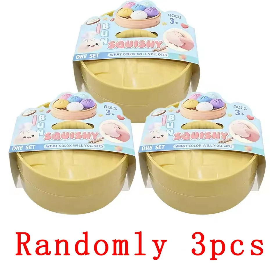 6 styles Colorful Dumpling Squishes Stress Balls Fidget Sensory Toys Squishies Bun with Steamer Squeeze Dough Ball Gifts