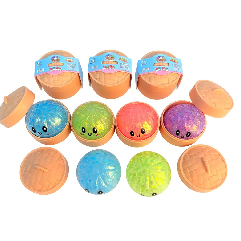 Viral Hidden Design Glitter Bead Dumpling Squishy, 1-4Pcs Blind Box with Packaging Box, Realistic Bun Squeeze Stress Relief Toy