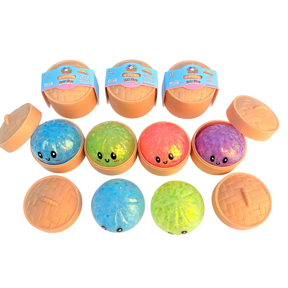 Viral Hidden Design Glitter Bead Dumpling Squishy, 1-4Pcs Blind Box with Packaging Box, Realistic Bun Squeeze Stress Relief Toy