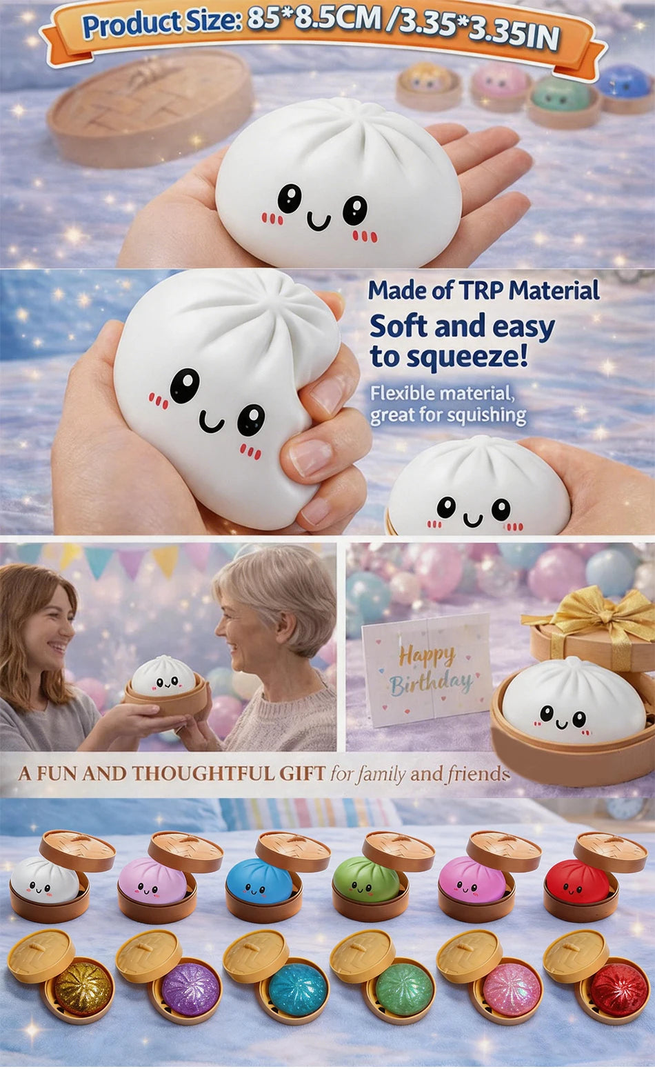 Blind box Colorful Simulated Dumpling Squishy Relaxing Relieve Anxiety Antistress Enhance Happiness Rebound Squeeze Reliever Toy