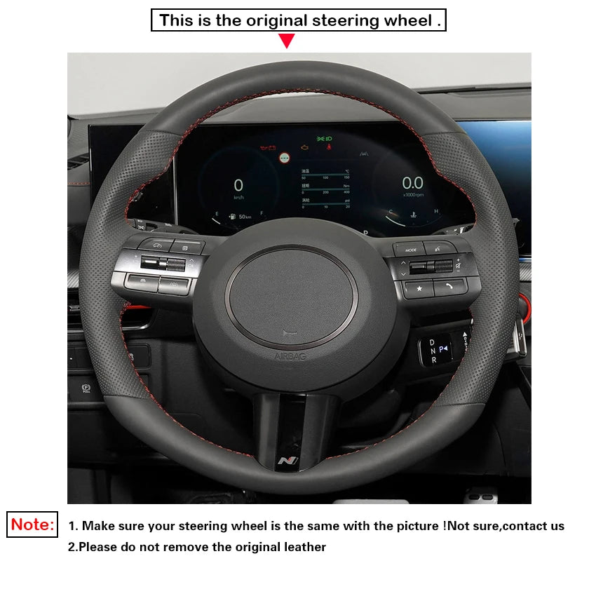 Black Faux Leather Car Steering Wheel Cover for Hyundai Sonata Kona Tucson 2023 2024 2025