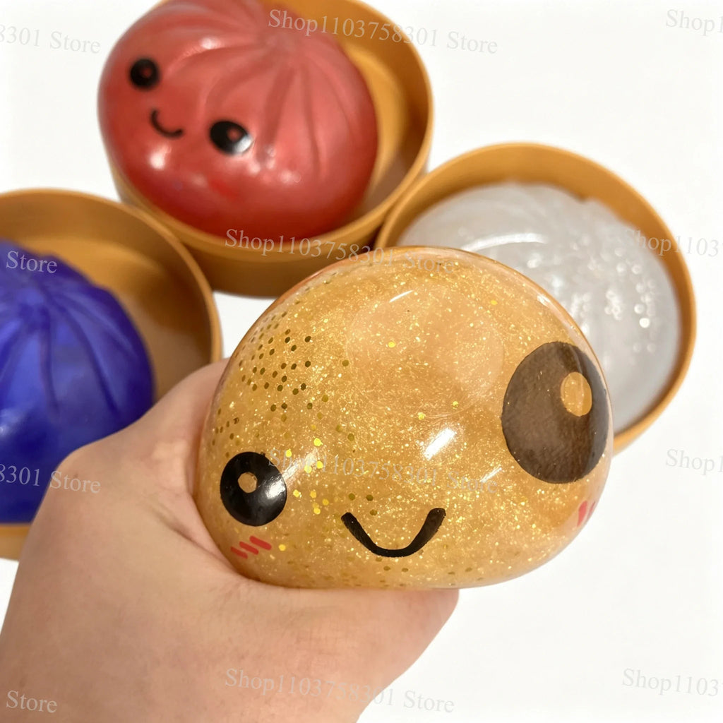 Glitter Dumplings Squishy Soft with Steamer Squishy Fidget Slow Resilience Stress Relief Sensory Ball