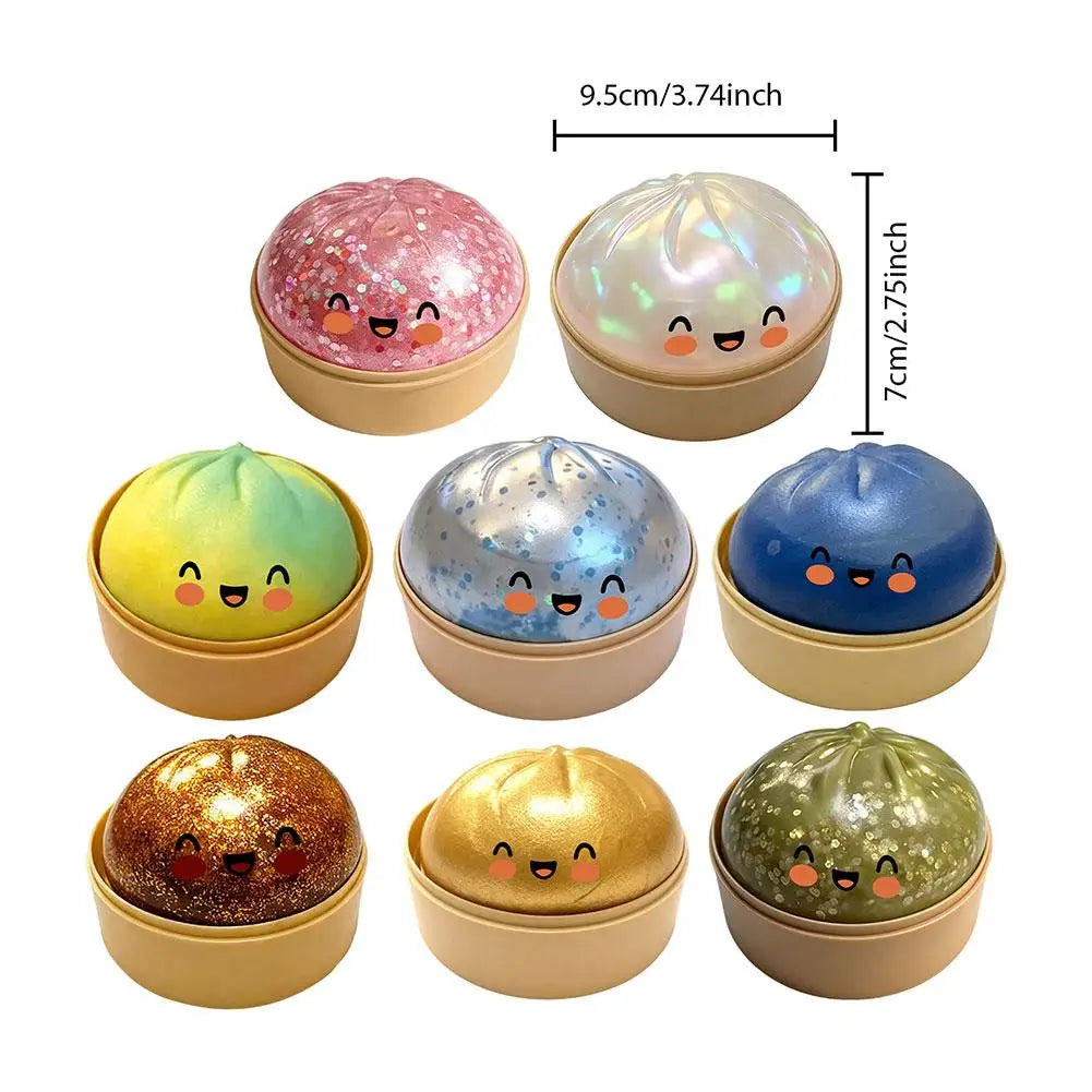 Fun Mini Bao Bun Glitter Dumpling Squishy Toy Mystery Box Free Wrappers with Steamer Stress Relief Toy Crazy Surprise Balls
