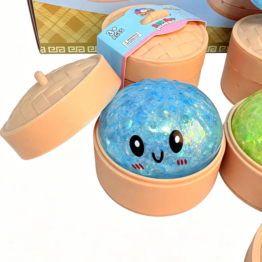 Viral Hidden Design Glitter Bead Dumpling Squishy, 1-4Pcs Blind Box with Packaging Box, Realistic Bun Squeeze Stress Relief Toy