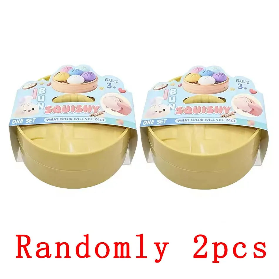 6 styles Colorful Dumpling Squishes Stress Balls Fidget Sensory Toys Squishies Bun with Steamer Squeeze Dough Ball Gifts