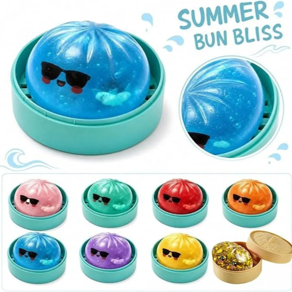 Glitter Shark Dumplings Squishy Toy Soft Slow Resilience Steamed Stuffed Bun Squishy Pinch Le Fidget with Steamer gift