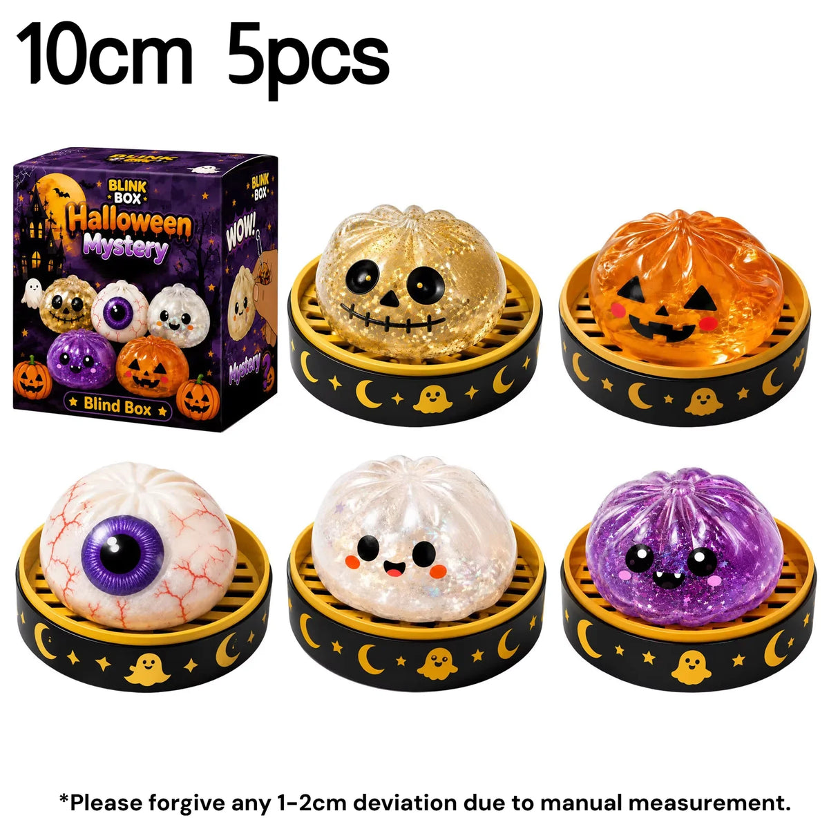 5.5cm/10cm Halloween Ghost Dumpling Pressure Squishies Slow Rising Stress Relief Fidget Toy for Kids Adults Anti-Anxiety Gift