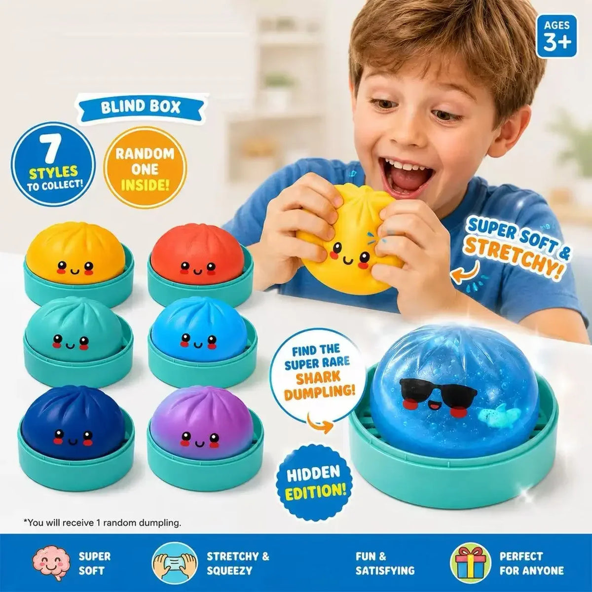 Glitter Shark Dumplings Squishy Toy Soft Slow Resilience Steamed Stuffed Bun Squishy Pinch Le Fidget with Steamer gift