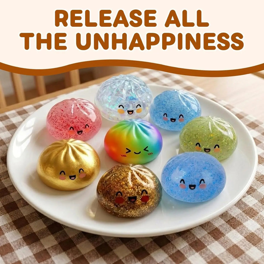 Fun Mini Bao Bun Glitter Dumpling Squishy Toy Mystery Box Free Wrappers with Steamer Stress Relief Toy Crazy Surprise Balls