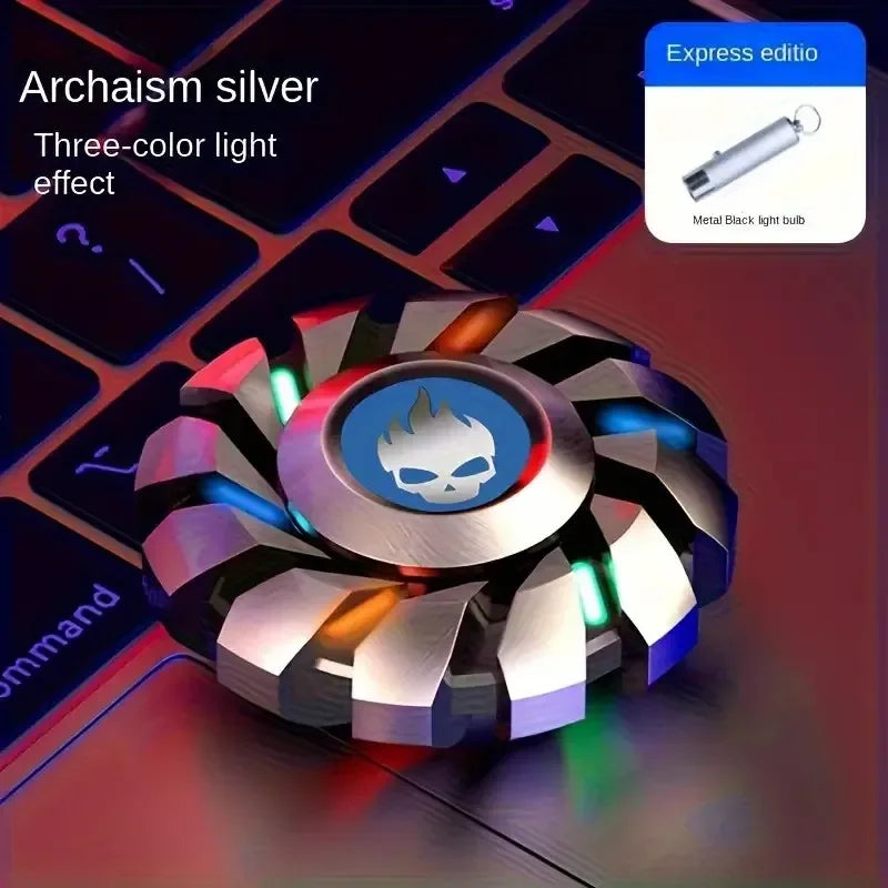 YIJOO Luminous Fingertip Spinning Top EDC Sensory Toys Metal Mute Fidget Spinner Rainbow Light Fidget Toys