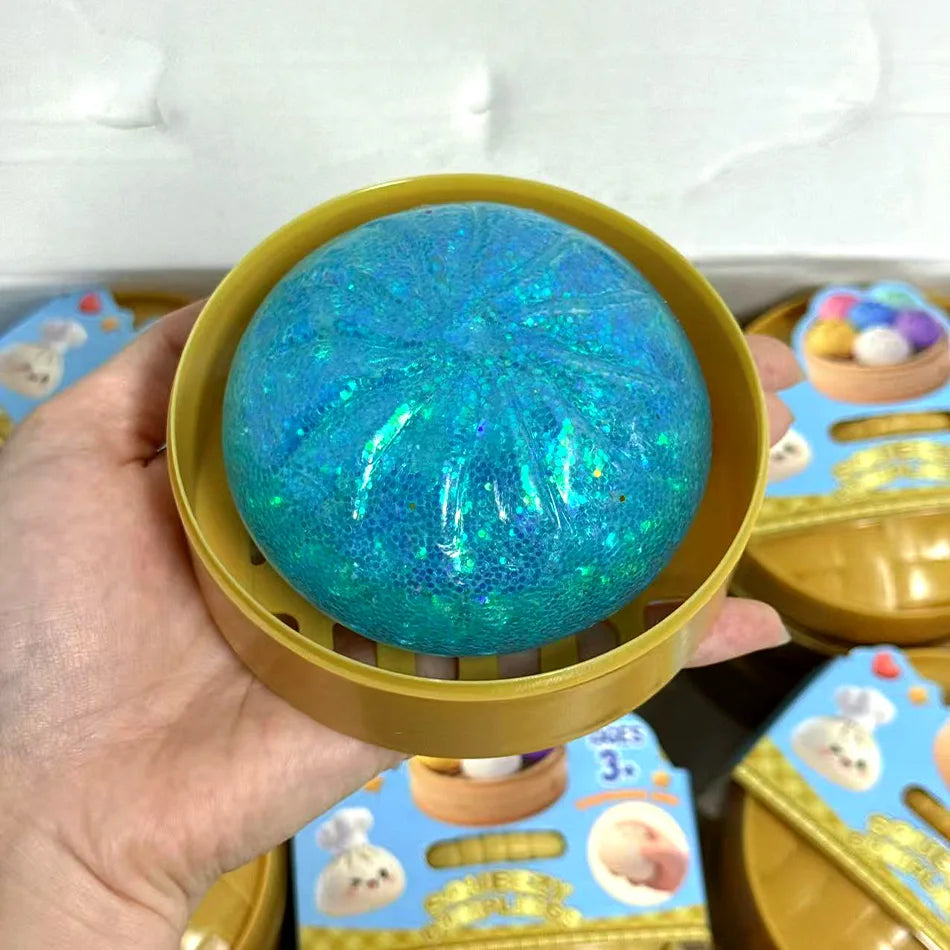 1-12pcs Glitter Dumpling Glitter Dumpling Squishy with Box Dumplings Sensory Squeeze Toy for Stress Relief Toys