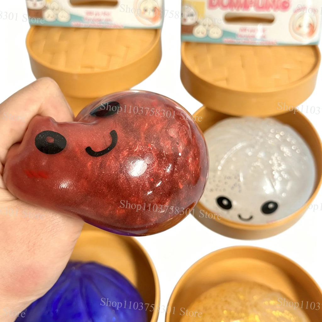 Glitter Dumplings Squishy Soft with Steamer Squishy Fidget Slow Resilience Stress Relief Sensory Ball