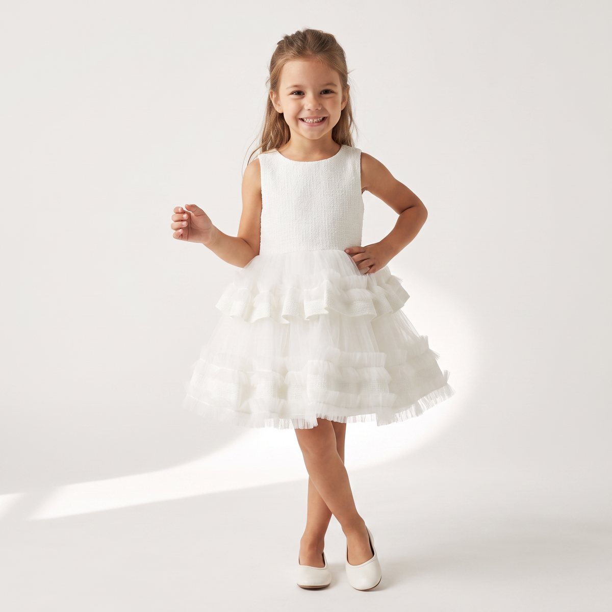 Ensemble Robe & Manteau Fille Kiki's Trend – Jacquard Blanc & Strass | Girls Jacquard Dress & Coat Set