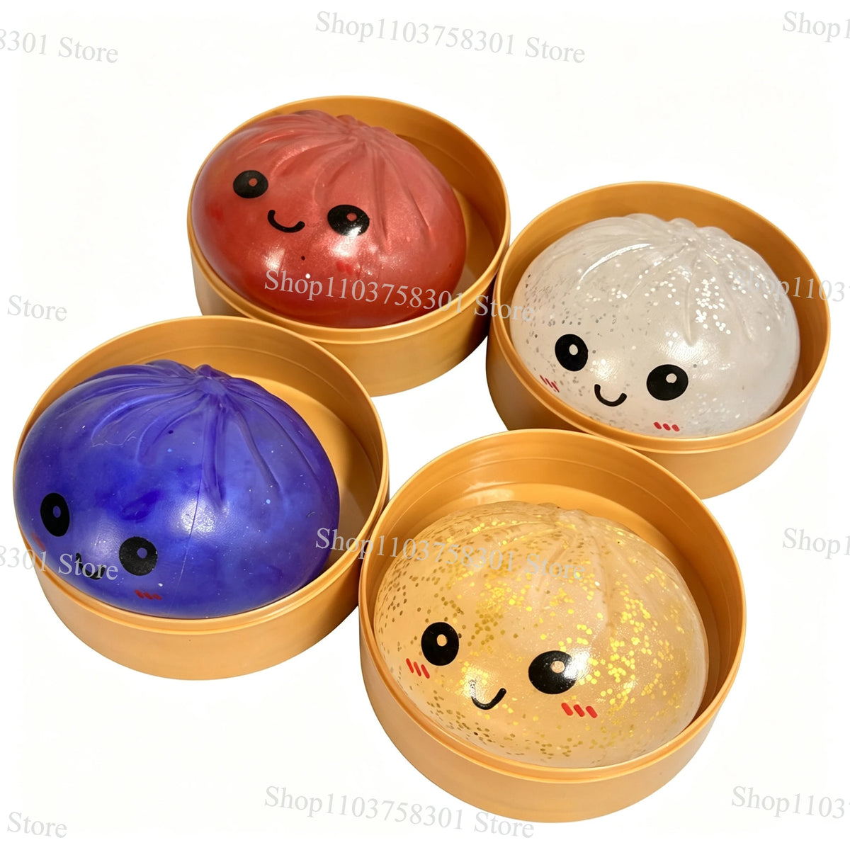 Glitter Dumplings Squishy Soft with Steamer Squishy Fidget Slow Resilience Stress Relief Sensory Ball