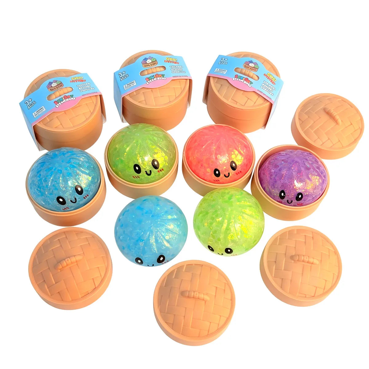 Viral Hidden Design Glitter Bead Dumpling Squishy, 1-4Pcs Blind Box with Packaging Box, Realistic Bun Squeeze Stress Relief Toy