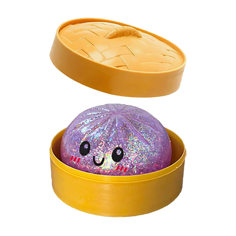 6 styles Colorful Dumpling Squishes Stress Balls Fidget Sensory Toys Squishies Bun with Steamer Squeeze Dough Ball Gifts