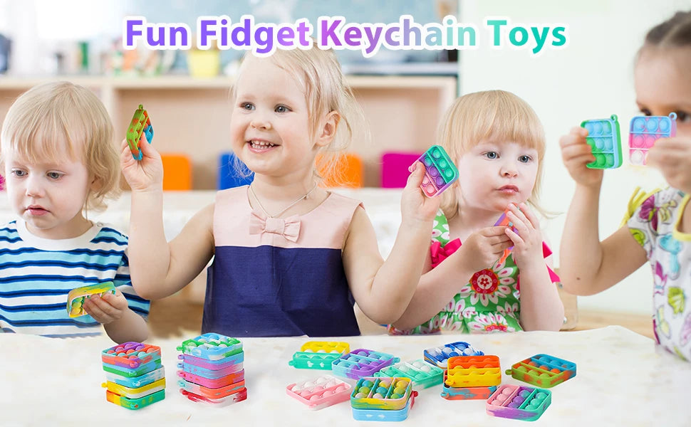 Lot 30 Mini Porte-Clés Pop Fidget Toy Enfant – Cadeau Fête & Classe | 30pcs Mini Pop Keychain Fidget Toys for Kids
