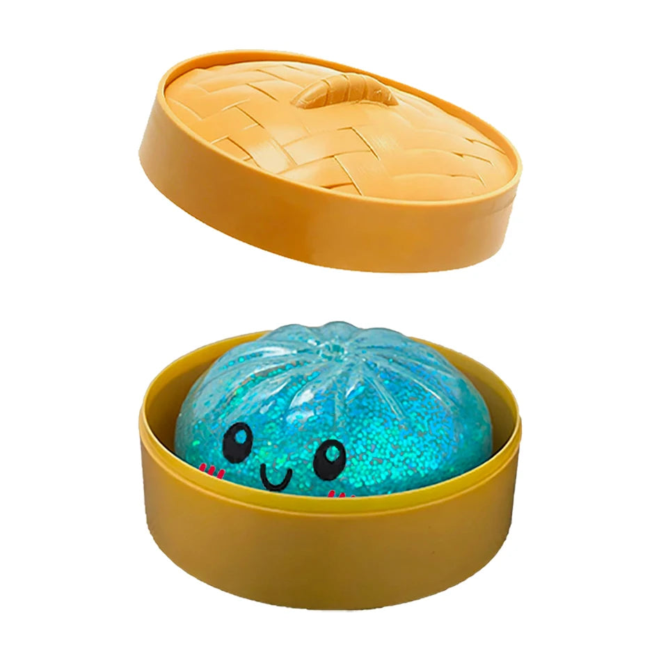 6 styles Colorful Dumpling Squishes Stress Balls Fidget Sensory Toys Squishies Bun with Steamer Squeeze Dough Ball Gifts
