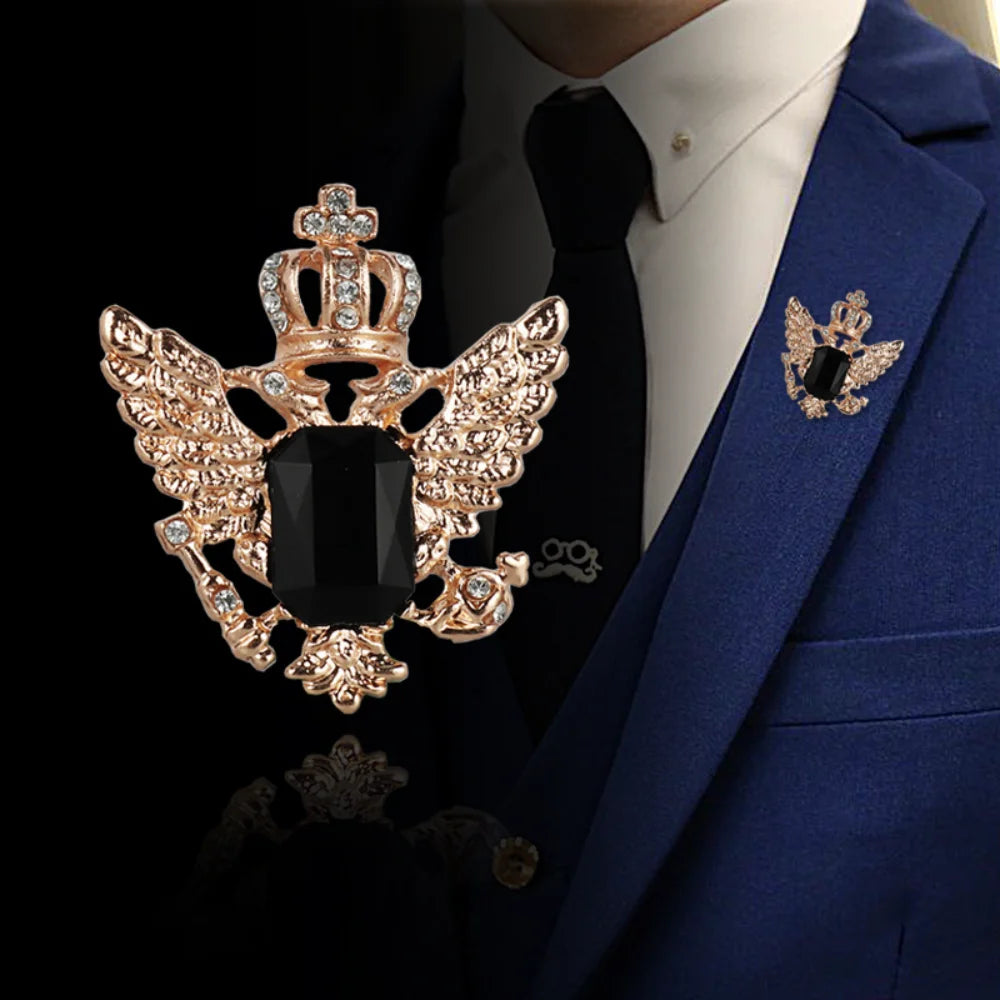 Retro Double Headed Eagle Angel Wings Pin Crown Cross Brooch Suit Jacket Metal Pin Decorative Accessory