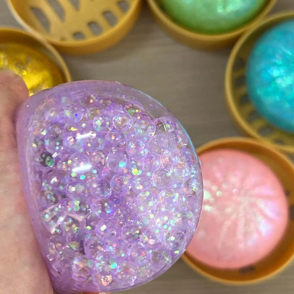 6 styles Colorful Dumpling Squishes Stress Balls Fidget Sensory Toys Squishies Bun with Steamer Squeeze Dough Ball Gifts