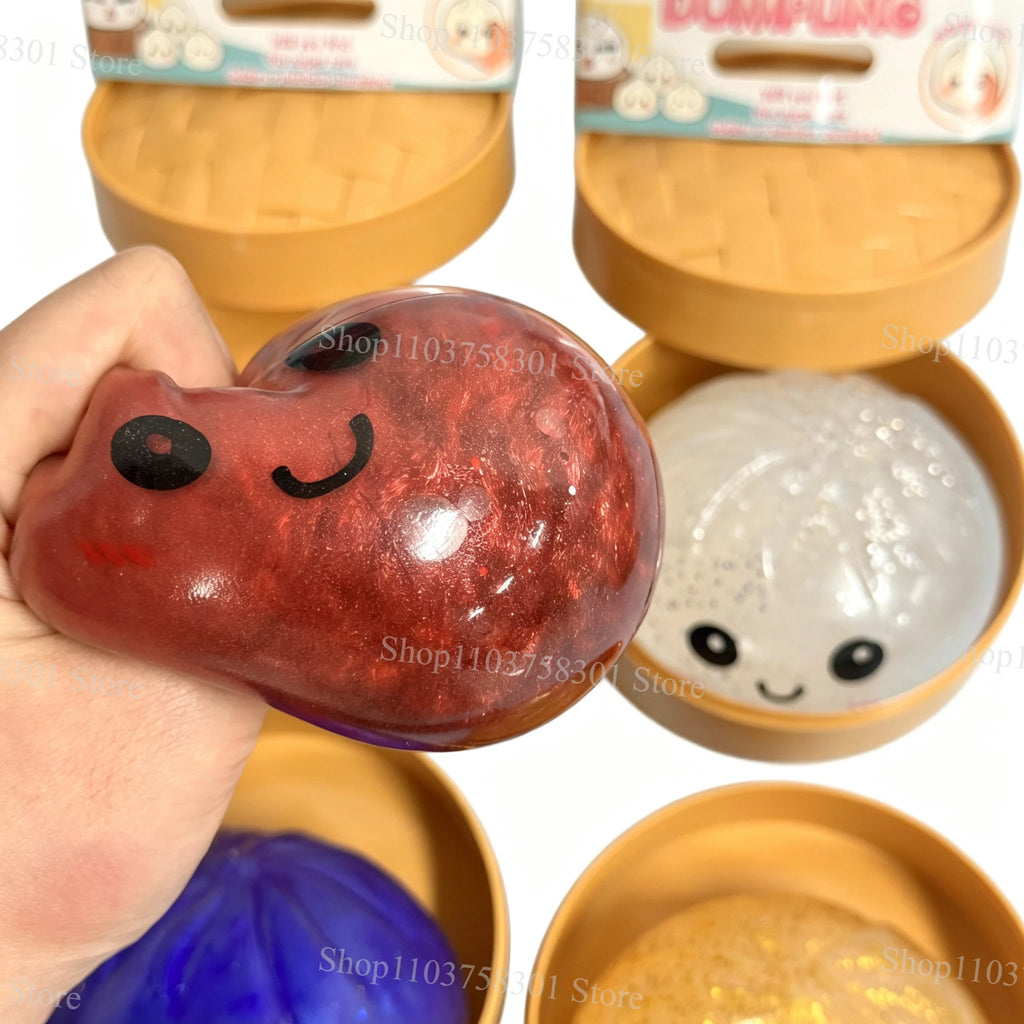 Glitter Dumplings Squishy Soft with Steamer Squishy Fidget Slow Resilience Stress Relief Sensory Ball