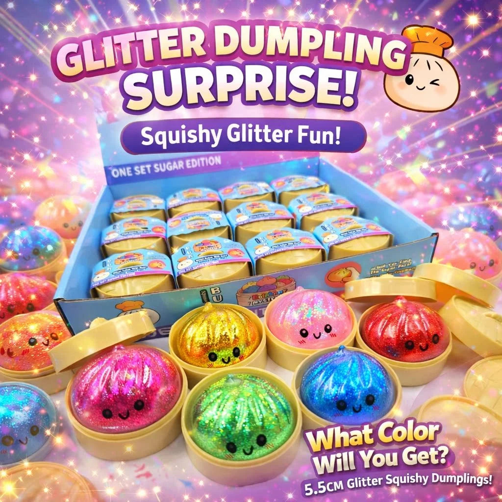 Viral Hidden Design Glitter Bead Dumpling Squishy, 1-4Pcs Blind Box with Packaging Box, Realistic Bun Squeeze Stress Relief Toy