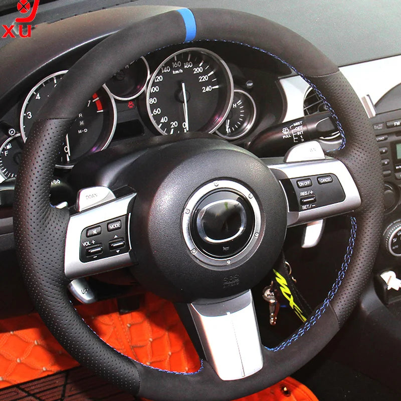For Mazda MX-5 MX5 2006-2015 Mazda RX-8 RX8-2011 CX-7 CX7 2007-2009 Braid Car Steering Wheel Cover Leather Suede Car Interior