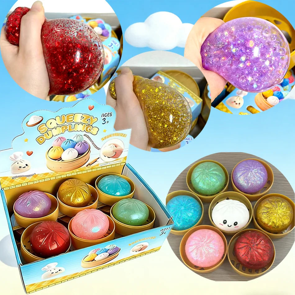 1-12pcs Glitter Dumpling Glitter Dumpling Squishy with Box Dumplings Sensory Squeeze Toy for Stress Relief Toys