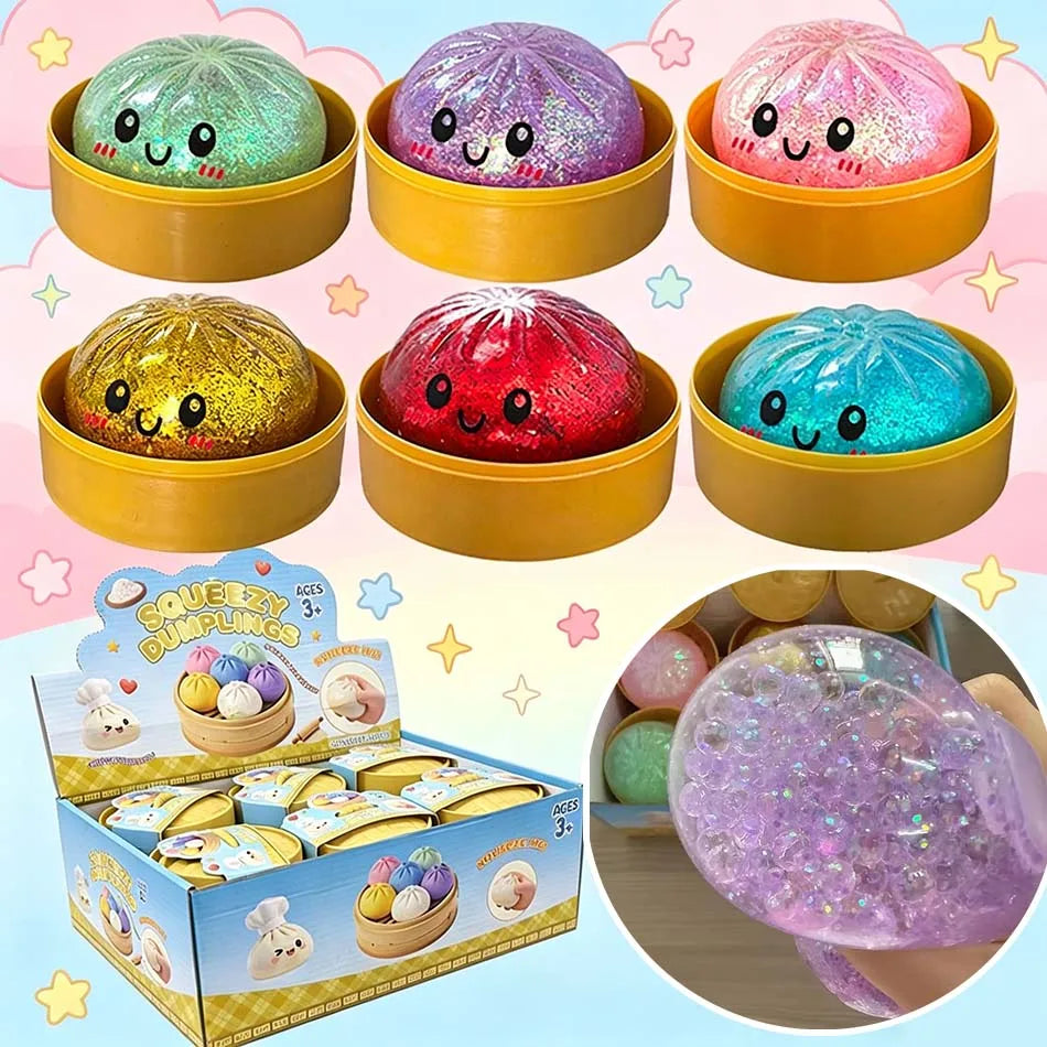 6 styles Colorful Dumpling Squishes Stress Balls Fidget Sensory Toys Squishies Bun with Steamer Squeeze Dough Ball Gifts