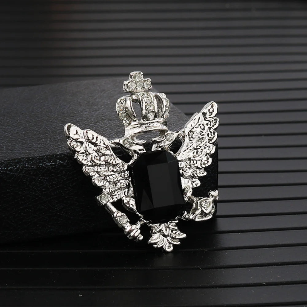 Retro Double Headed Eagle Angel Wings Pin Crown Cross Brooch Suit Jacket Metal Pin Decorative Accessory