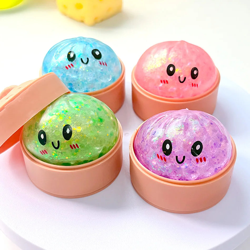 Viral Hidden Design Glitter Bead Dumpling Squishy, 1-4Pcs Blind Box with Packaging Box, Realistic Bun Squeeze Stress Relief Toy