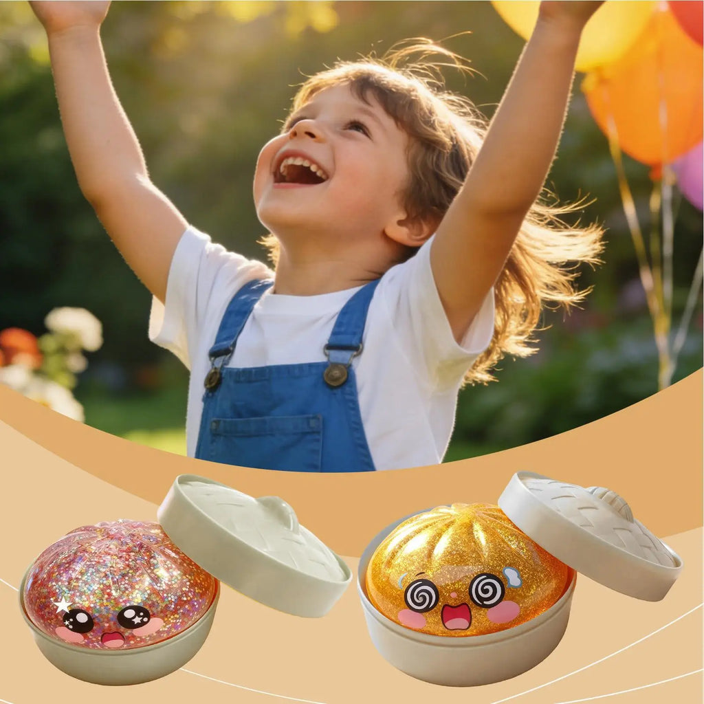 Dumpling Stress Relief Toys Glitter Food Design Squeeze Fidget Adorable Bun Decompress Toy for Kids Adults Students Workers Home