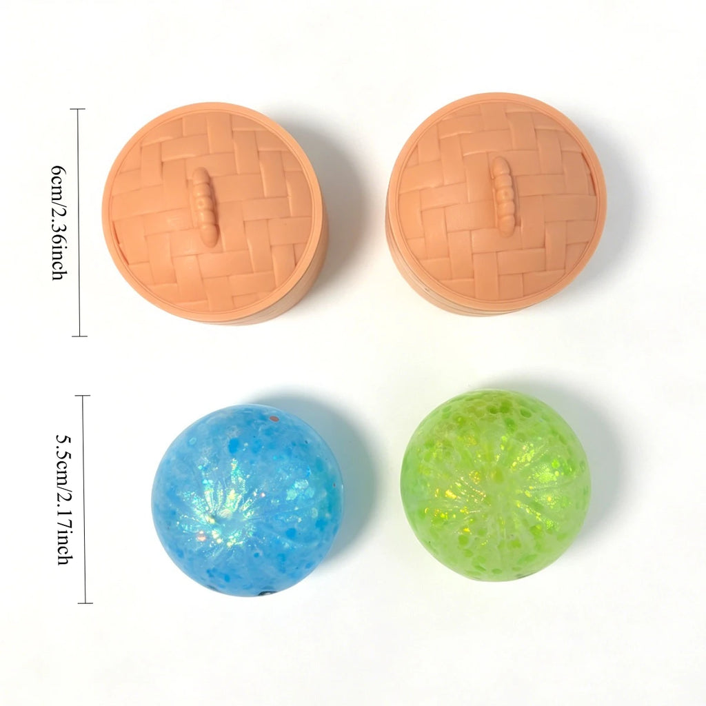 Viral Hidden Design Glitter Bead Dumpling Squishy, 1-4Pcs Blind Box with Packaging Box, Realistic Bun Squeeze Stress Relief Toy