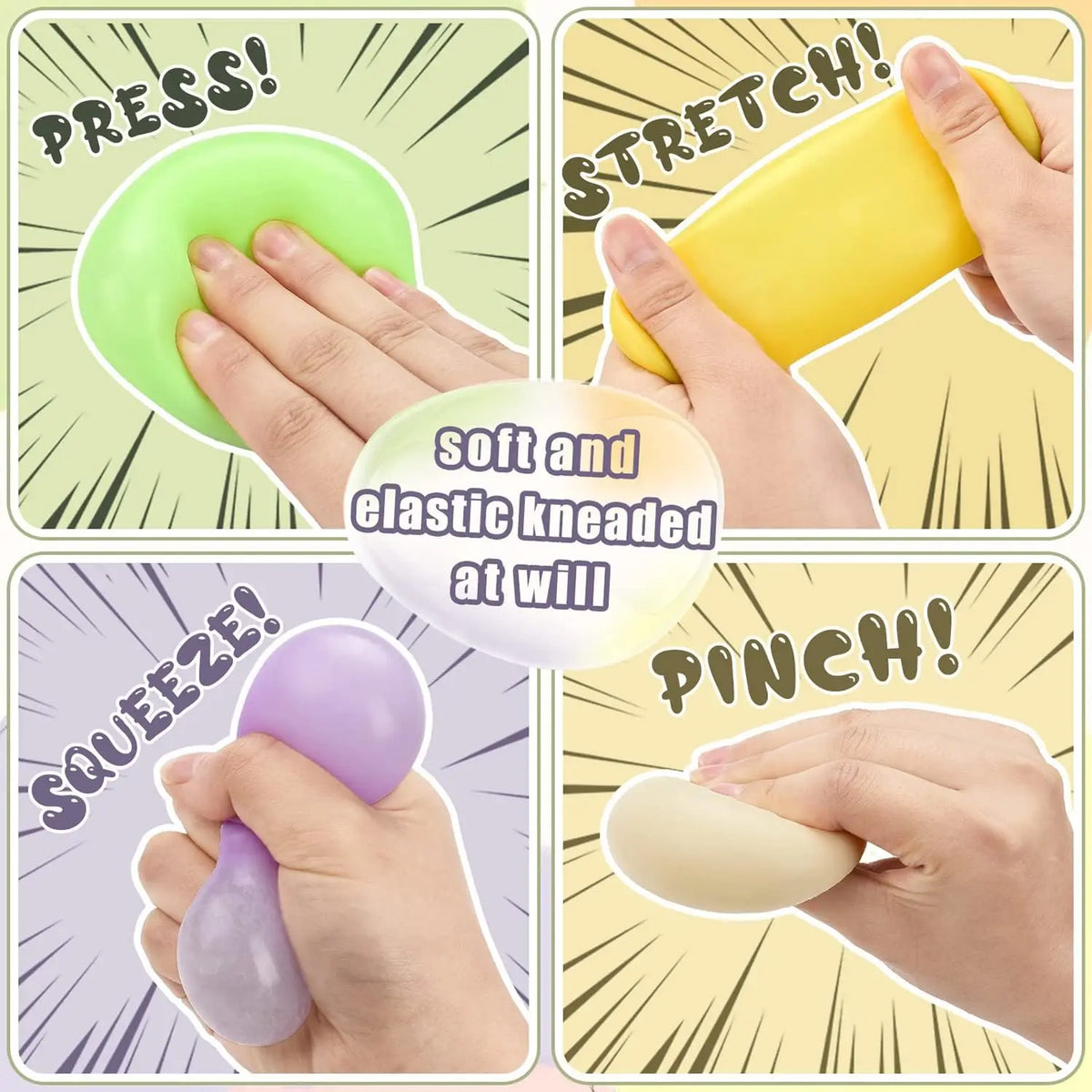 Colorful Dumpling Squishes Stress Balls Fidget Sensory Toys Simulation Food Squishies Bun with Steamer Squeeze Dough Ball Gifts